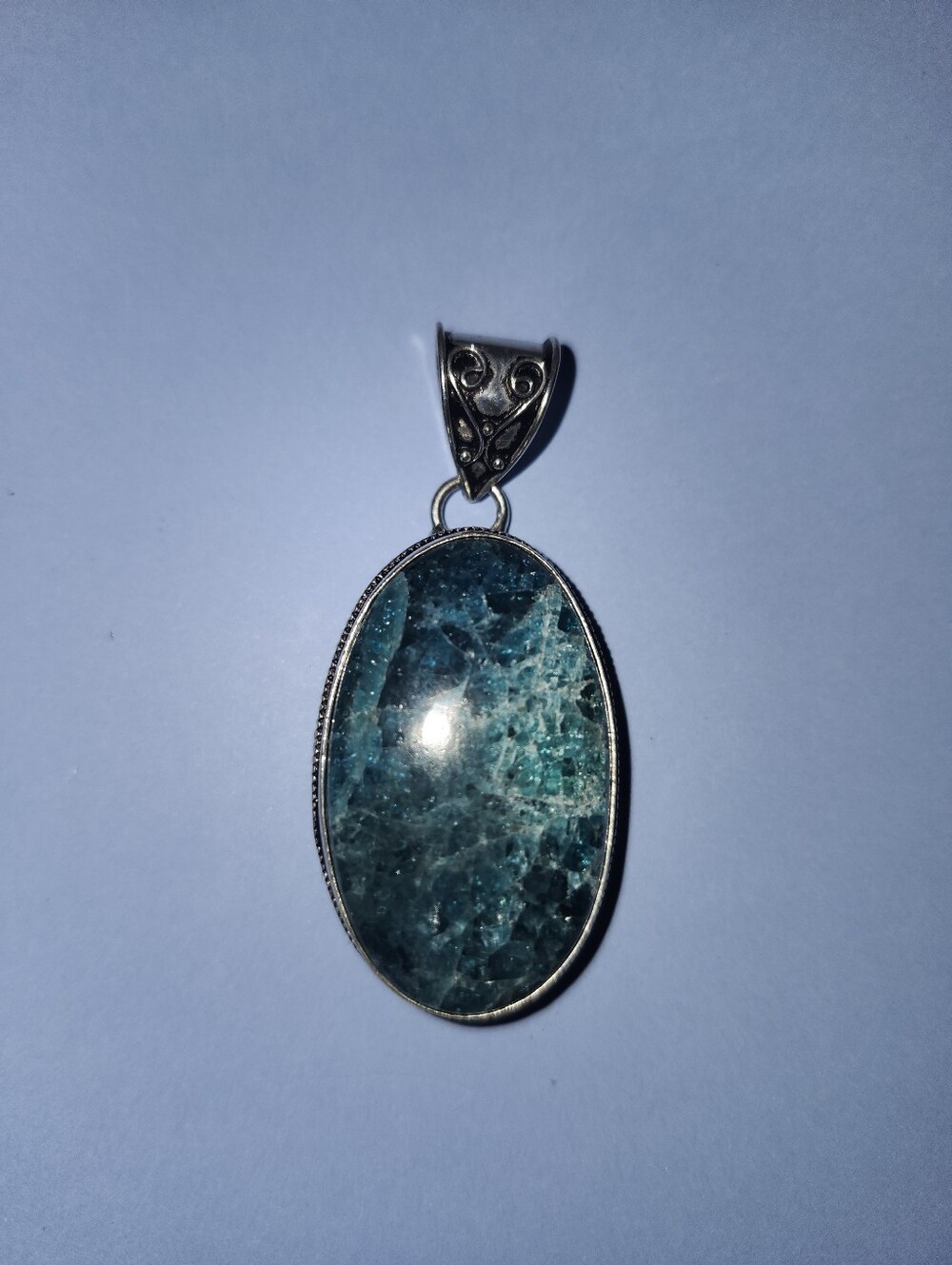 Natural Blue Apatite Oval Gemstone Pendant Necklace Sterling Silver 925 New